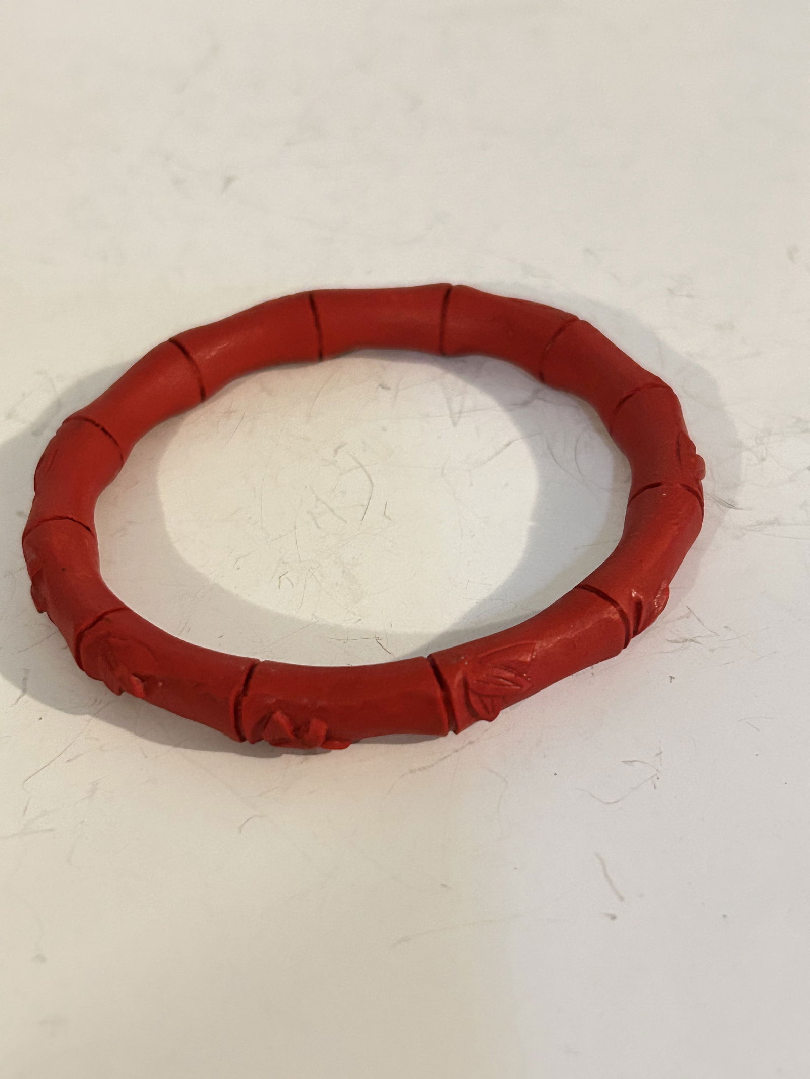 Vintage Carved Cinnabar Bangle Bracelet 8" (1 of 4)