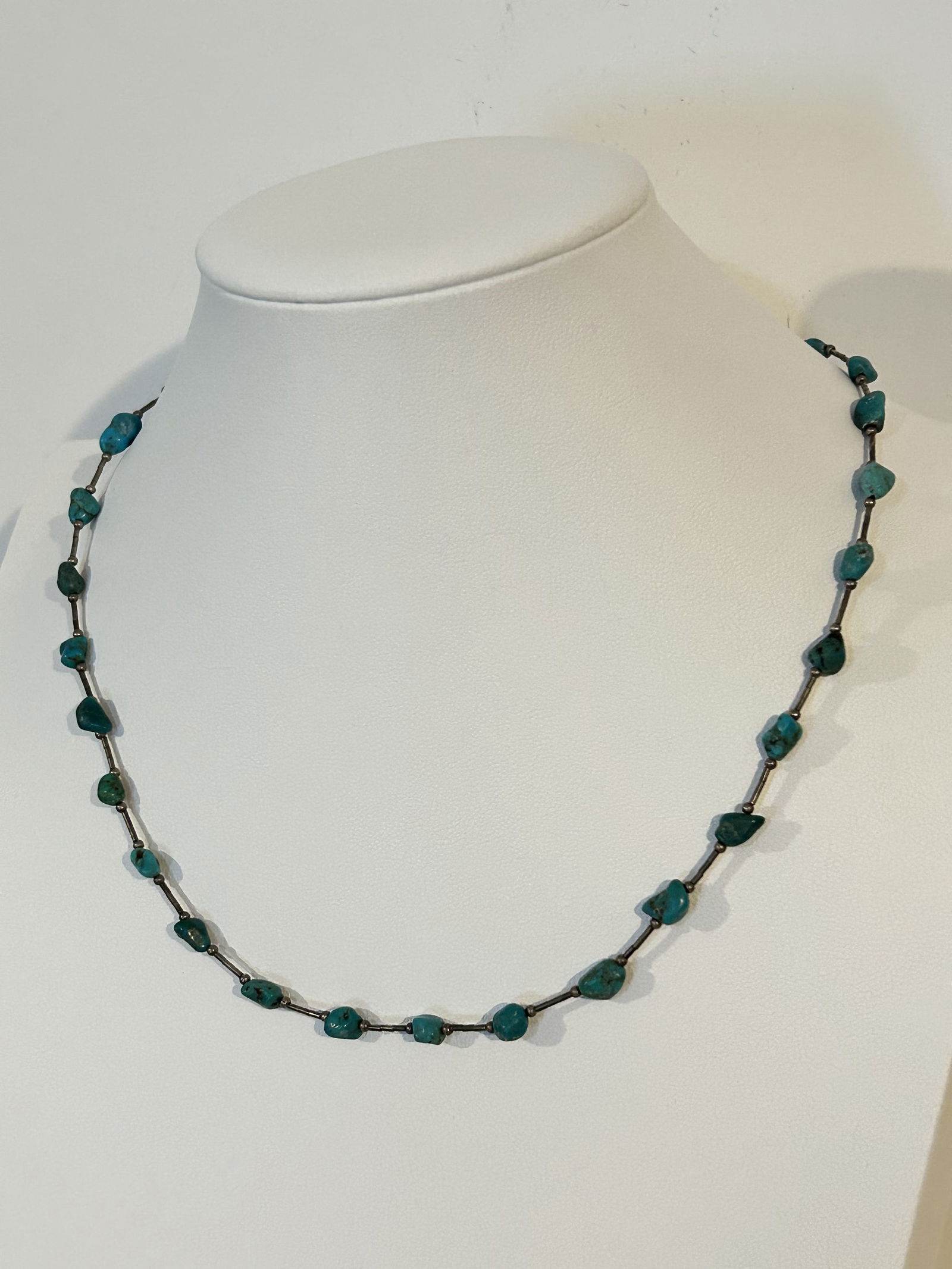 Vintage Sterling Silver Turquoise beaded Necklace 20" (1 of 4)