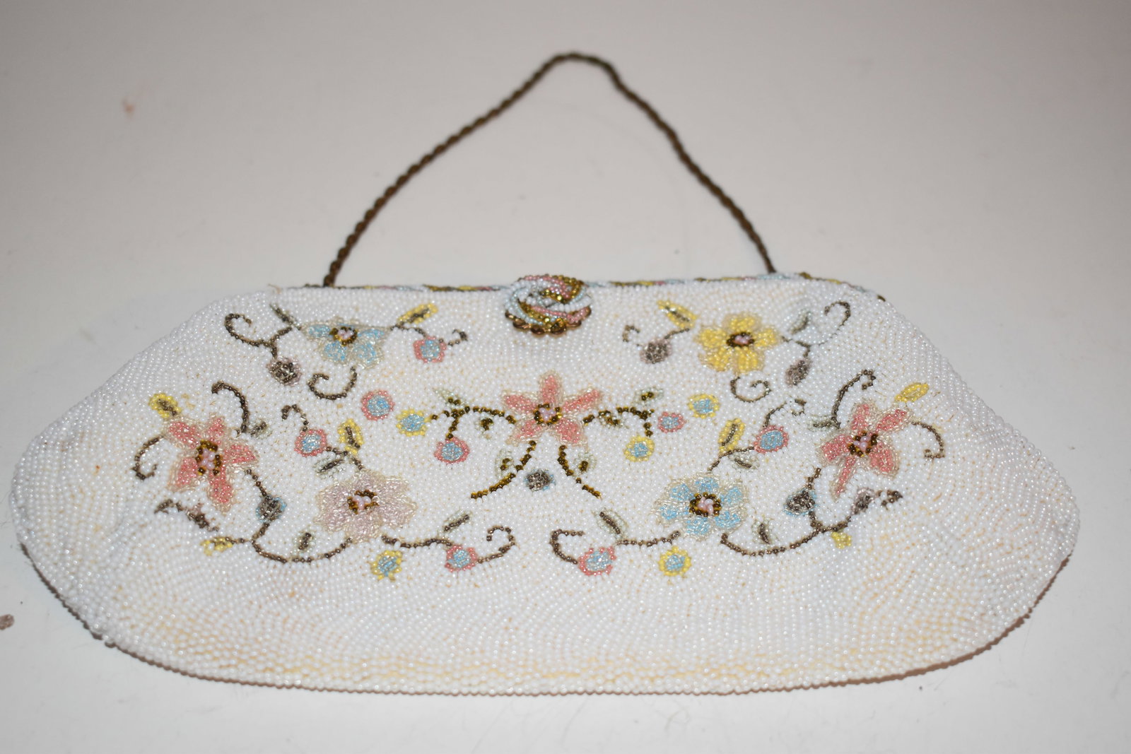 VTG Jorelle Bags Made France Floral Alabaster Crystal Beaded Evening Purse Bag (1 of 4)
