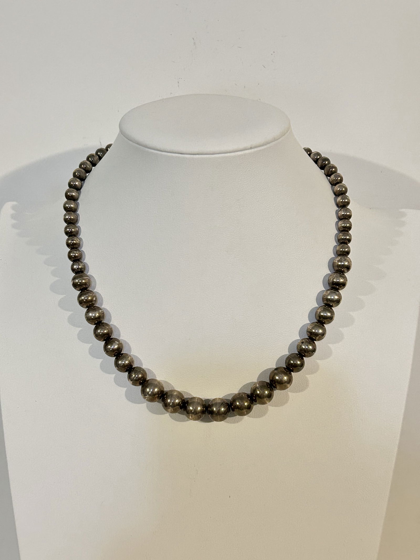 Vintage Sterling Silver Tiffany style beaded Necklace sz 17"