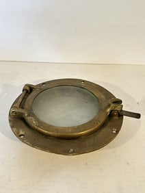 Antique Vintage Boat Ship Nautical Porthole 10 1/2?? Base - 6" Glass - Brass nice!!! Heavy