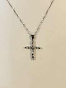 Vintage Sterling Silver rhinestone cross pendant Necklace sz 18"