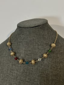 Vintage gold tone Beaded filigree Necklace
