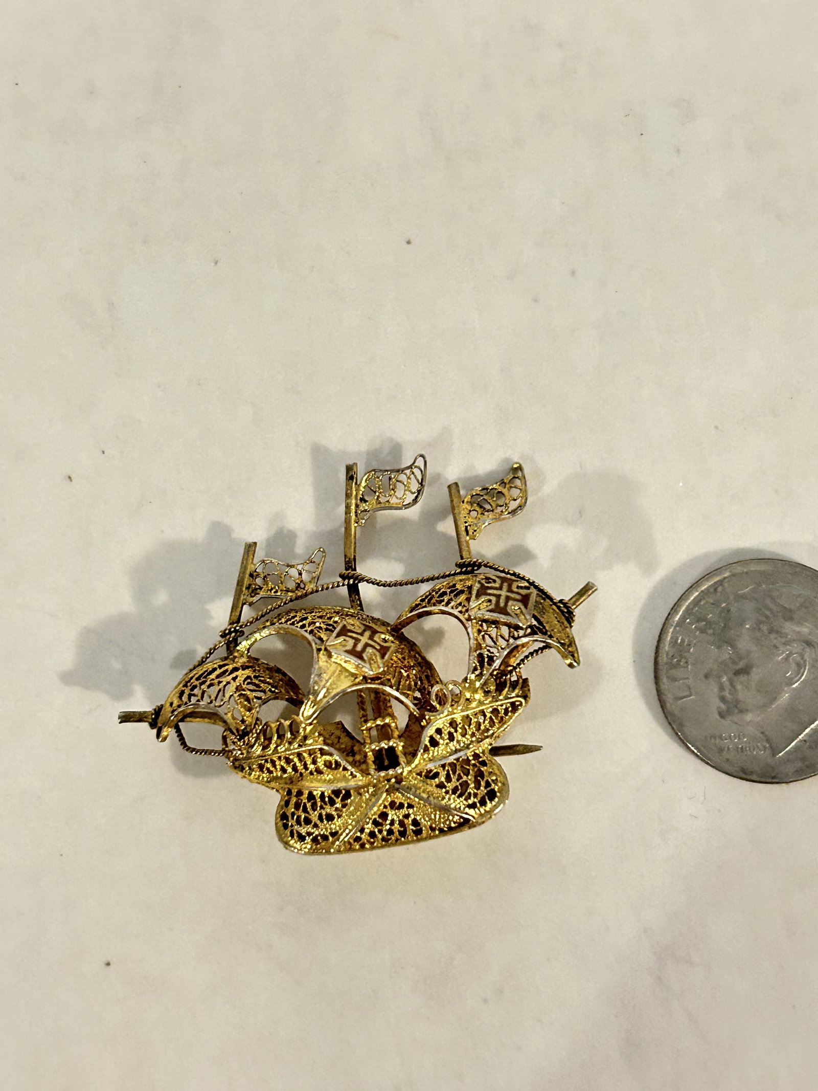 Vintage Sterling Silver filigree boat ship sale Brooch: Vintage Sterling Silver filigree boat ship sale Brooch Please view all photos as they are part of the description and condition of this Item, Feel free to contact me with questions or picture requests