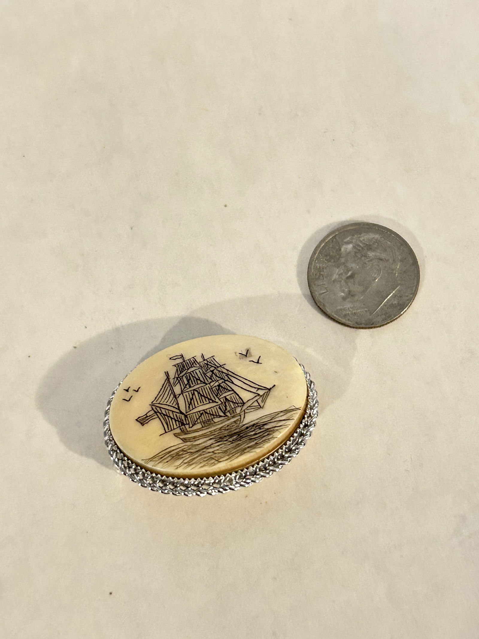 Vintage Sterling Silver bone ship Brooch: Vintage Sterling Silver bone ship Brooch Please view all photos as they are part of the description and condition of this Item, Feel free to contact me with questions or picture requests! Used Item AS