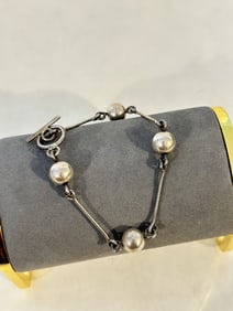 Vintage sterling silver mexico beaded Bracelet 8"