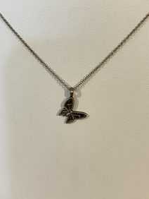 Vintage Sterling Silver butterfly pendant Necklace sz 16"