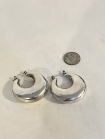 Vintage Sterling Silver large 1 1/2" loop Earrings