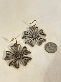 Vintage Sterling Silver peace sign floral 1 1/2" Earrings