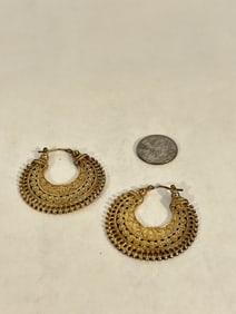 Gold Over Sterling Silver Hoop Earrings, Filigree, 1049 AR Arezzo Italy, Snap