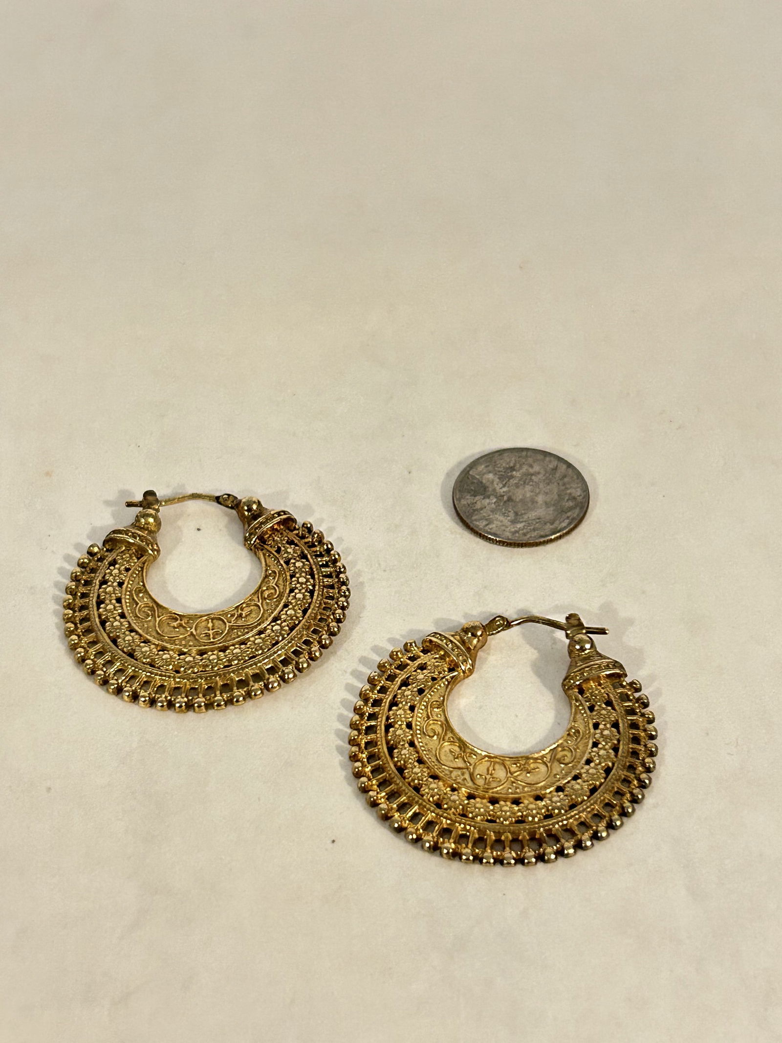 Gold Over Sterling Silver Hoop Earrings, Filigree, 1049 AR Arezzo Italy, Snap (1 of 5)