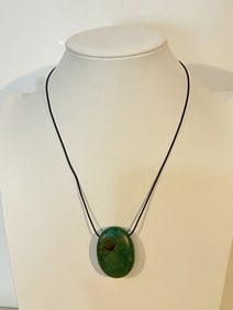 Vintage Sterling Silver barse Turquoise stone pendant Necklace sz 17"