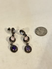 Vintage Sterling Silver multi gem stone Earrings missing 1 back