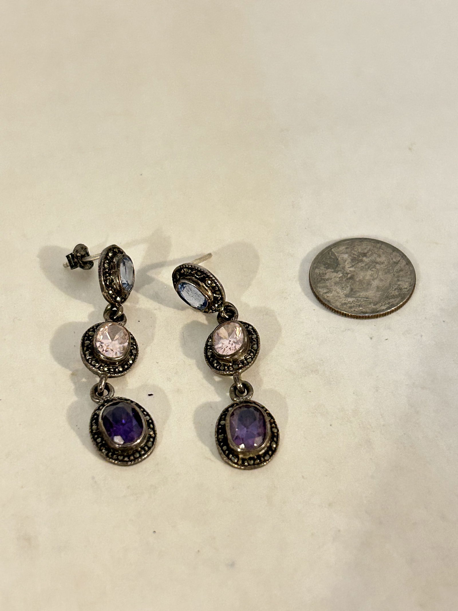 Vintage Sterling Silver multi gem stone Earrings missing 1 back (1 of 4)