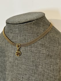 Vintage 1930s brass choker mesh Necklace missing stone