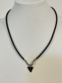 Vintage Sterling Silver pendant leather Necklace 18"