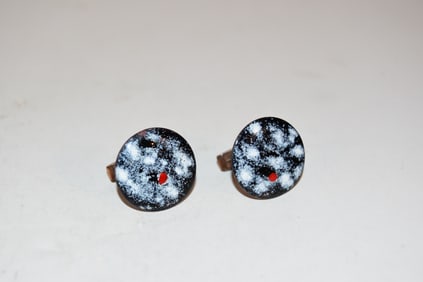 Vintage Enamel Painted Copper Blue White Cufflinks