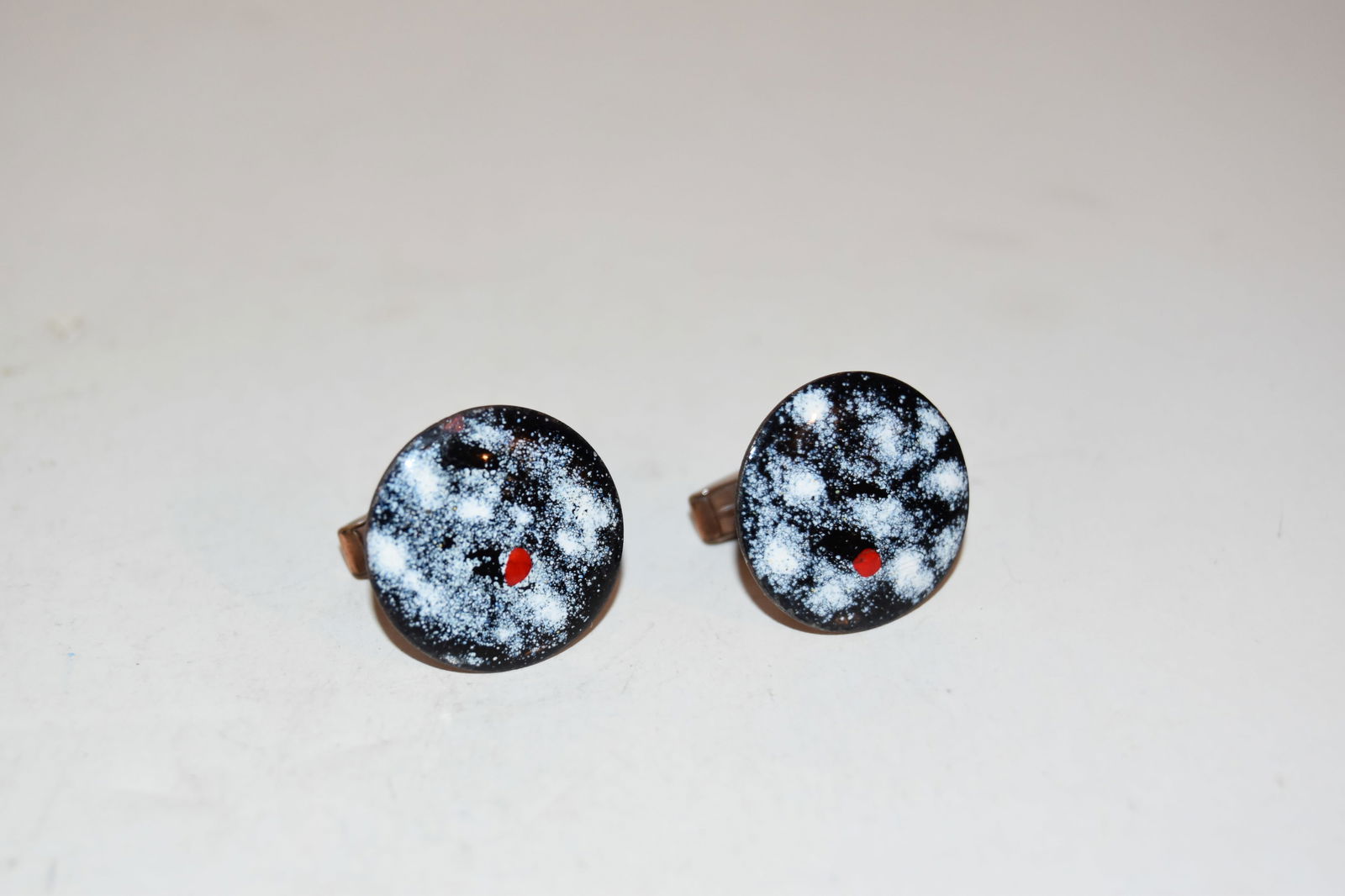 Vintage Enamel Painted Copper Blue White Cufflinks (1 of 3)