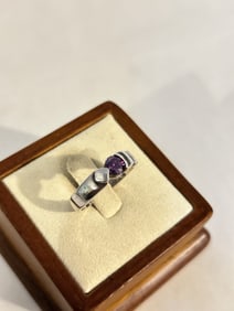 Vintage Sterling Silver Amethyst modernist Ring sz 8
