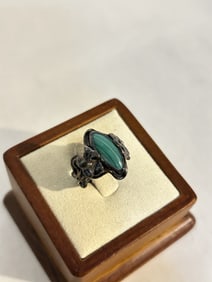 Vintage Sterling Silver Malachite Ring sz 9
