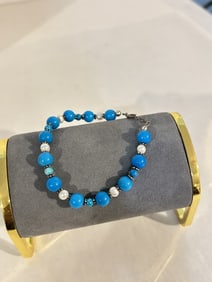 Vintage Sterling Silver beaded Turquoise Bracelet sz 7"