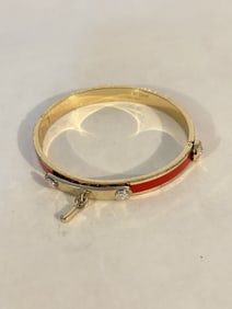 Henri Bendel Gold Tone Red Enamel Bangle Bracelet 7