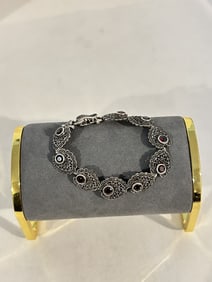 Vintage Sterling Silver Amethyst marcasite filigree Bracelet sz 7"