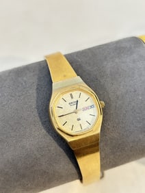 VTG Seiko SQ Watch Women 22mm Gold Tone Octagon works great!!!