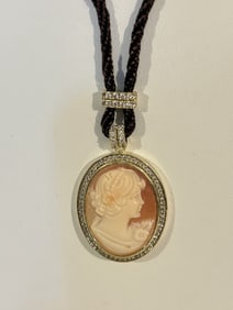 Amedeo Signed Cameo NECKLACE Shell Carved Victorian Revival Statement 24"