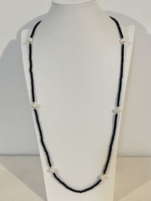 Vintage 14K beaded onyx pearl Necklace 36"