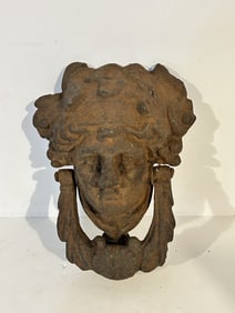 Antique 200 year old Victorian Door Knocker Cast Iron Greek Goddess Dramatic Rustic 3 lbs