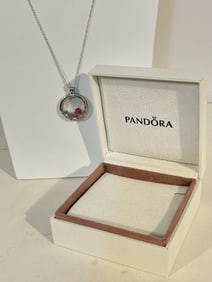 Pandora Floating Charm Sparkling Hearts Locket Keepsake Necklace Sterling 30"