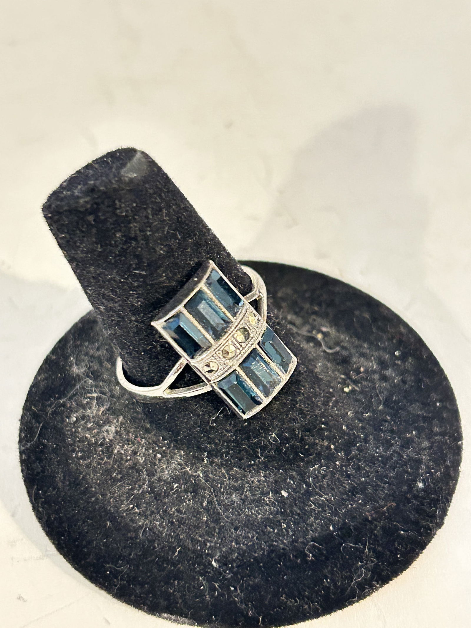 Vintage Sterling Silver marcasite gemstone Ring sz 8 (1 of 5)