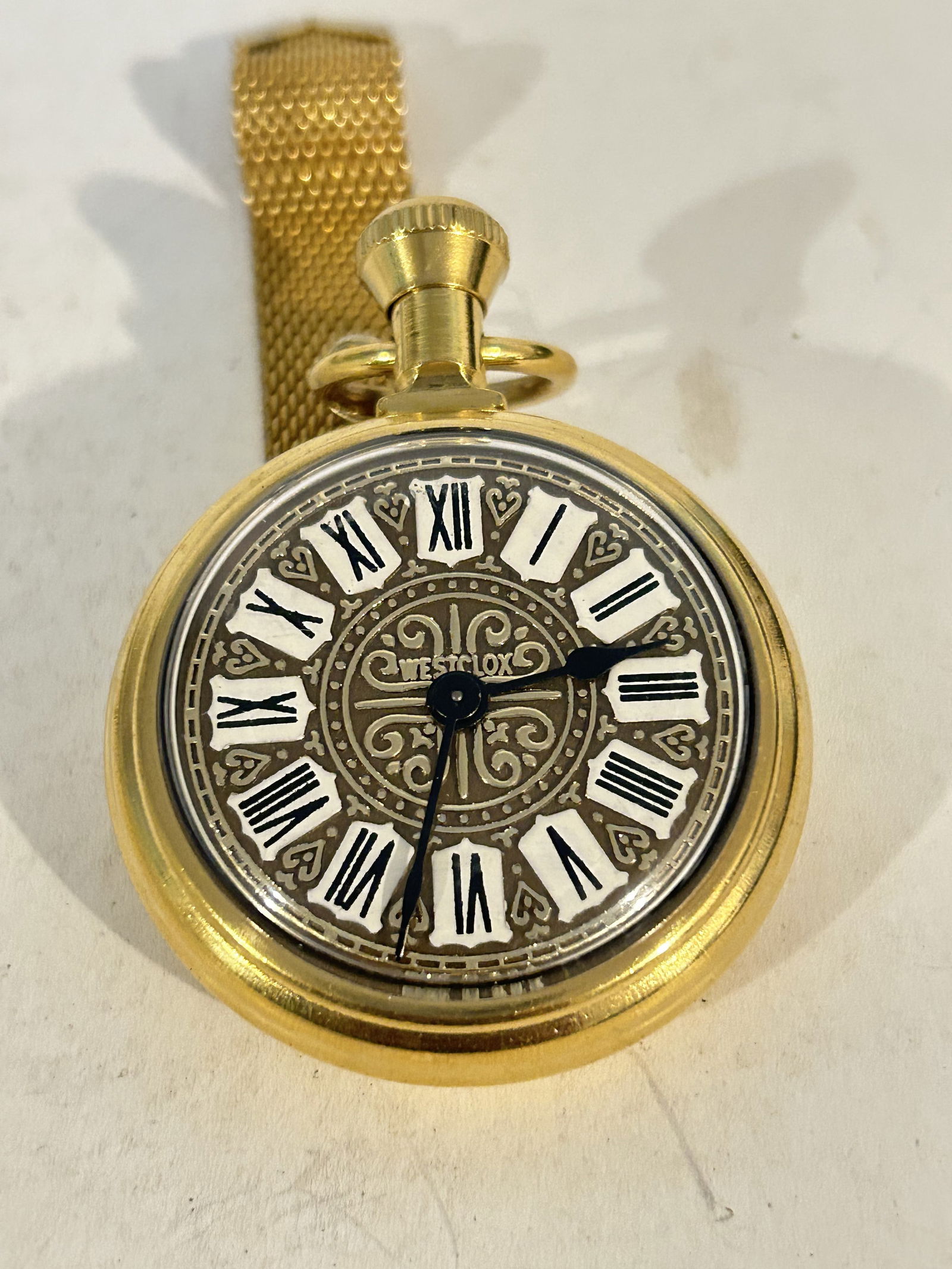 Vintage WESTCLOX Gold Toned Mechanical Pocket Pendant Watch And Chain Working (1 of 4)