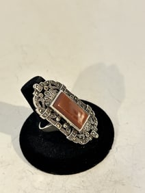 Vintage Sterling Silver gemstone marcasite Ring sz 9 signed H 7 3