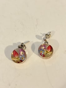 Vintage Sterling Silver acrylic floral Earrings