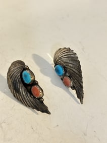 Vintage Sterling Silver Turquoise Coral Earrings