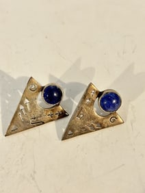 Vintage Sterling Silver Zuni Lapis Blue Earrings