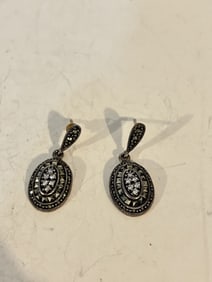 Vintage Sterling Silver marcasite Earrings 1 missing back