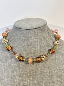 Vintage Beadazzled 925 Sterling & Murano Glass Swarovski Crystal Wedding Cake Style Necklace 18"