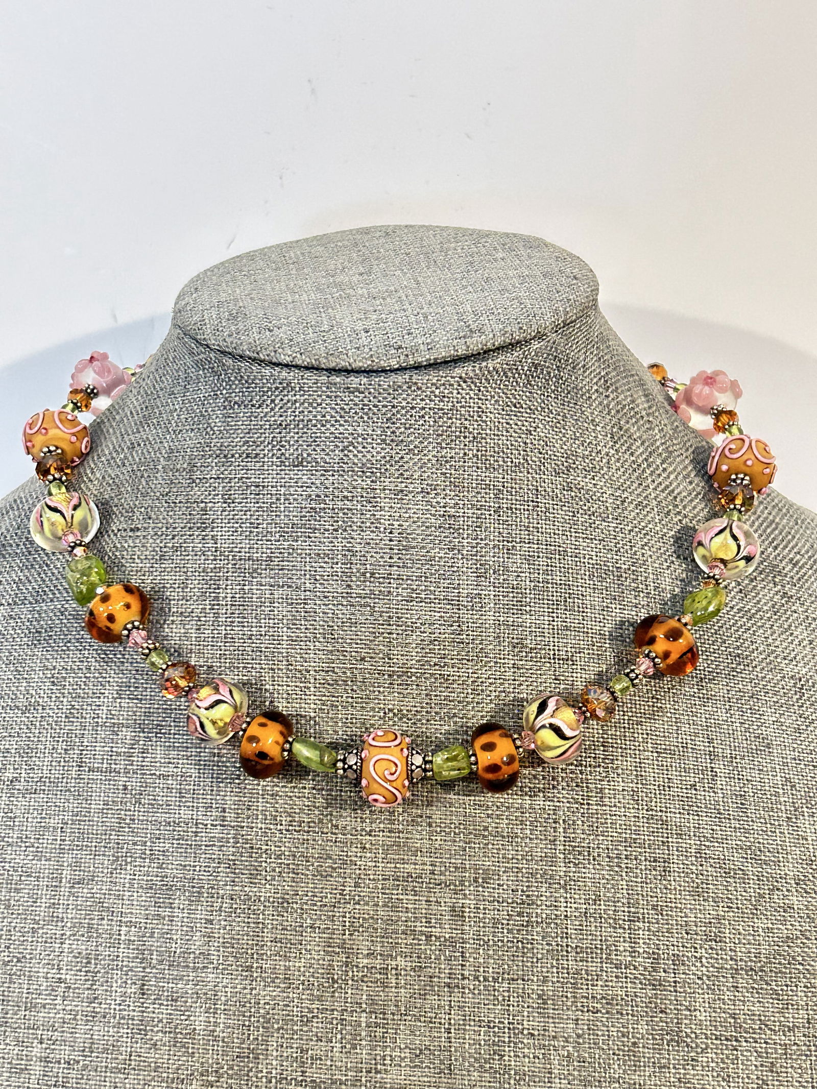 Vintage Beadazzled 925 Sterling & Murano Glass Swarovski Crystal Wedding Cake Style Necklace 18" (1 of 5)