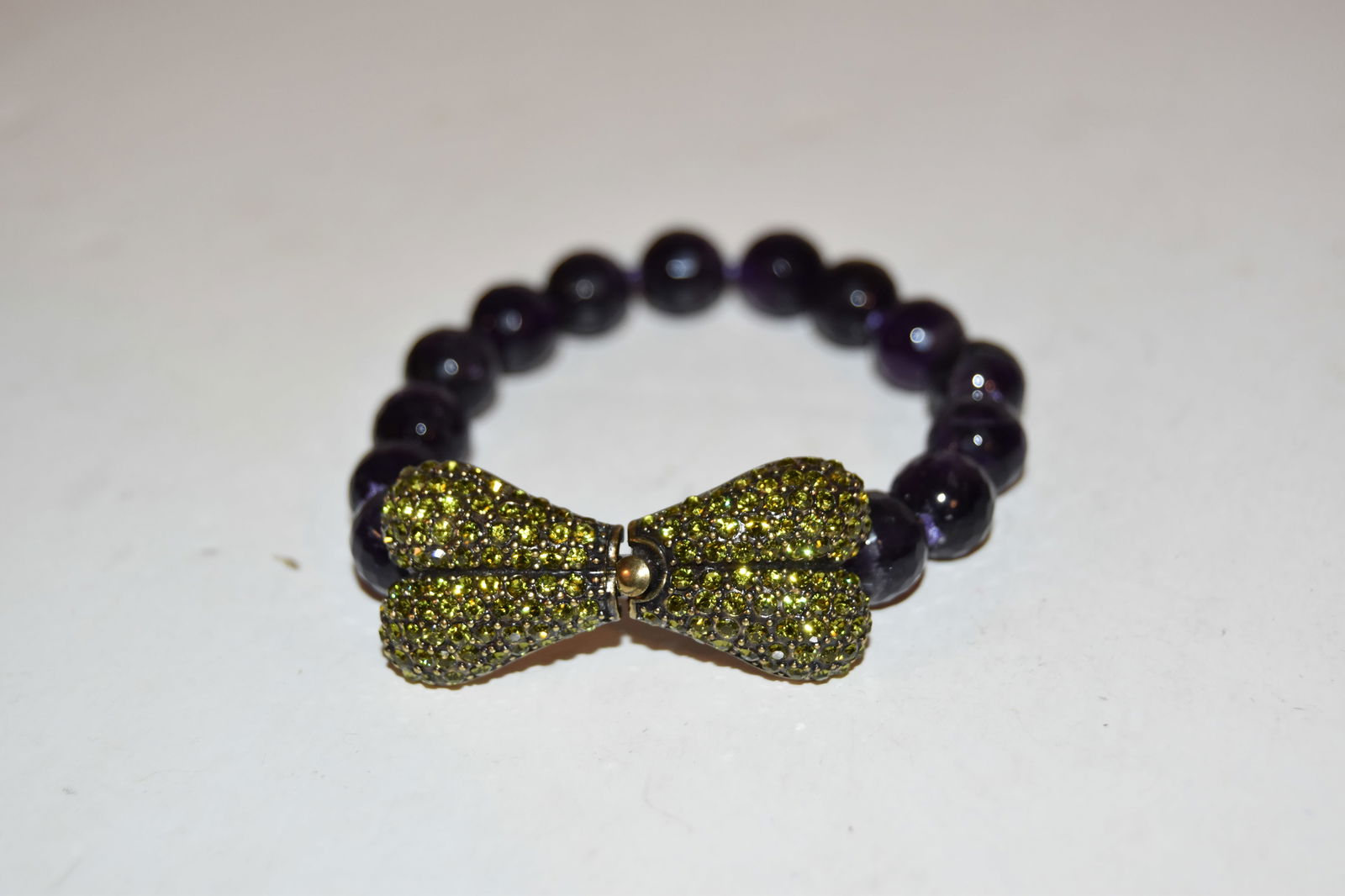 Vintage Amethyst beaded green Bracelet 7" (1 of 5)