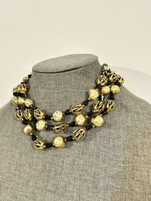Vintage Deauville Necklace Gold Tone Design Faux Pearl 16-18