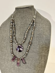 Vintage Old Amethyst Beaded pendant Necklace