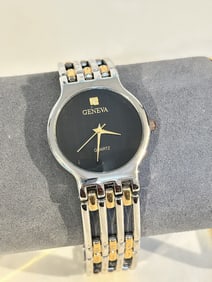 Vintage geneva black dial quartz watch