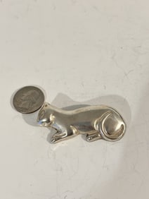 Vintage Sterling Silver mexico cat Brooch 2 1/2"