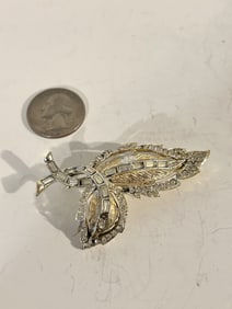 Signed Vintage Weiss Rhinestone Brooch floral 2 3/4"