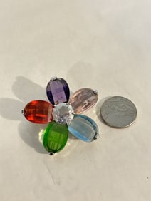 Vintage colorful large rhinestone floral Brooch