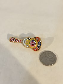 Vintage Italian Micro Mosaic Millefiori Glass Floral Guitar Music Pin Brooch