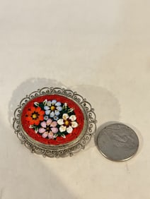 Italian Micro Mosaic Glass Floral Brass Pin Brooches Vintage Italy